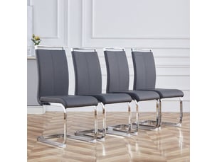 Chaise salle a manger - ensemble de 4 - métal chromé - dossier rembourré - cuir synthétique - gris