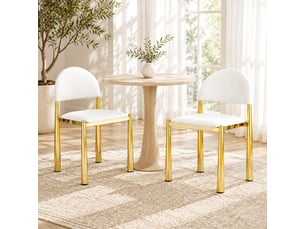 Lot de 2 chaises de salle à manger blanches avec dossier semi-circulaire, revêtement en polyuréthane, pieds en métal