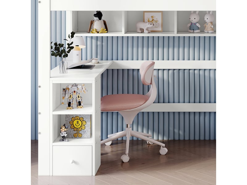  Lit superposé en bois massif et mdf blanc et nature 200x90 cm  - Conforama D