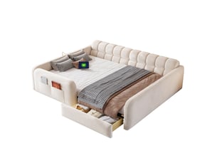 Lit avec rangement 140x200 cm MODFU coloris beige