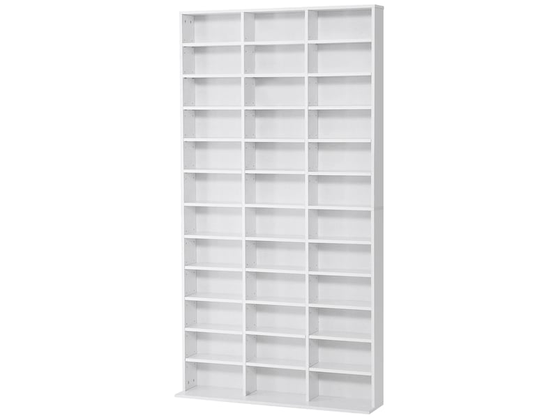  Bibliothèque cd en bois à 3 colonnes et 12 étagères réglables, 102 x 23,5 x 195 cm, blanche  - Conforama B