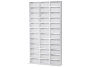 Bibliothèque cd en bois à 3 colonnes et 12 étagères réglables, 102 x 23,5 x 195 cm, blanche