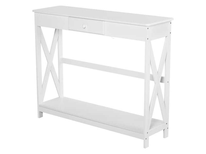 Console en bois, table d'entrée avec 1 tiroir et 1 étagère de rangement pour couloir ou salon, 100 x 30 x 81 cm, blanche  - Conforama B