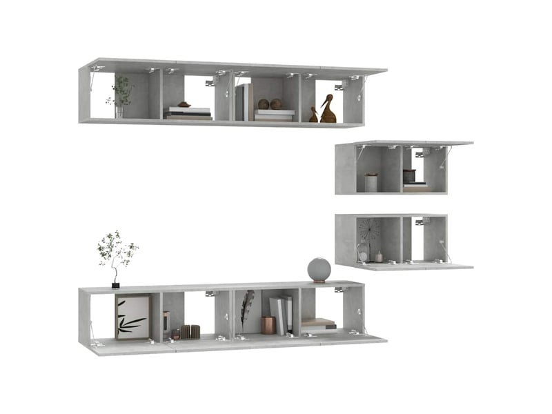 Ensemble de meubles tv - banc tv - meuble de rangement 6 pcs gris béton bois d'ingénierie  - Conforama D