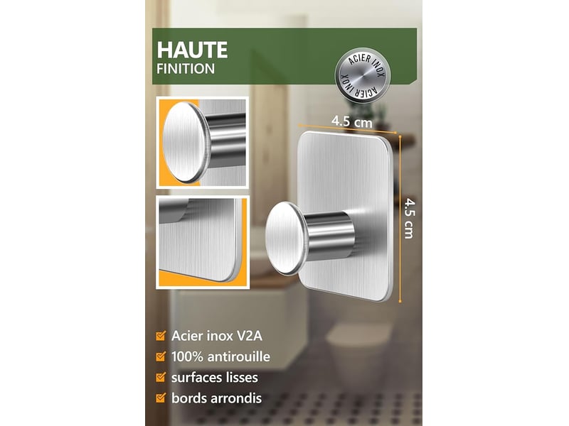 Accroche-serviette porte-serviette sans perçage set de 5 - crochets serviette salle de bain modernes - crochet adhésif mural en acier inox, gris - Conforama D