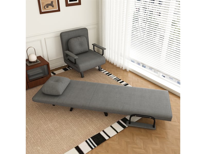  Fauteuil de relaxation convertible 60 x 60 x 80 cm – dossier réglable 5 positions lit 180° – chenille – gris  - Conforama B