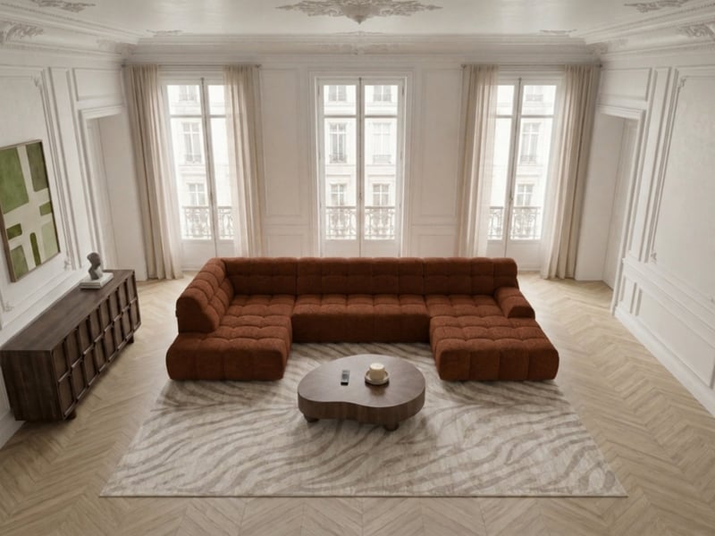  Bobochic canapé panoramique avance-recule électrique andre tissu texturé orange  angle gauche ANDRE - Conforama C