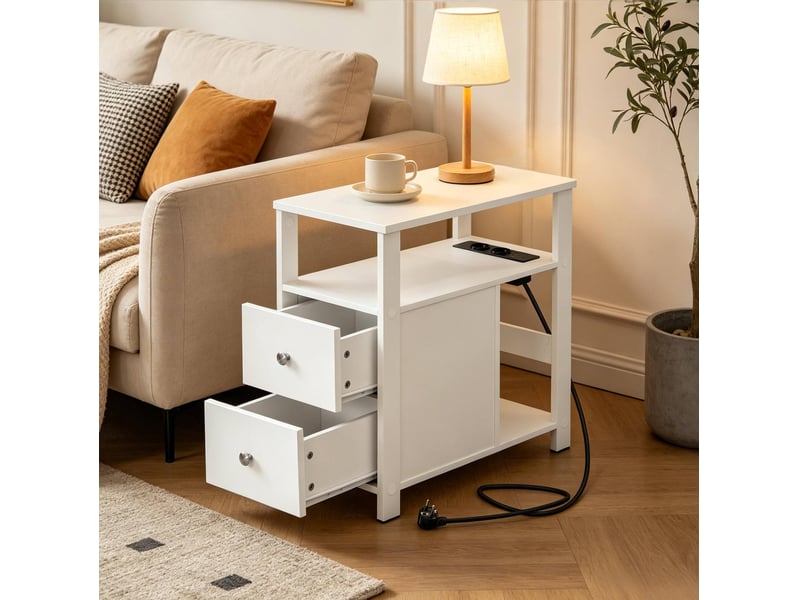  Table basse avec 2 tiroirs, 2 niches ouvertes et prises usb, pour salon et chambre, 60 × 60 × 30 cm  - Conforama C