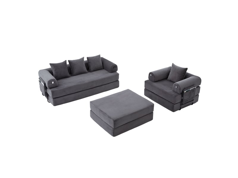  Canapé modulable modenvie 4 places velours côtelé gris foncé 200 x 190 x 67 cm  - Conforama A