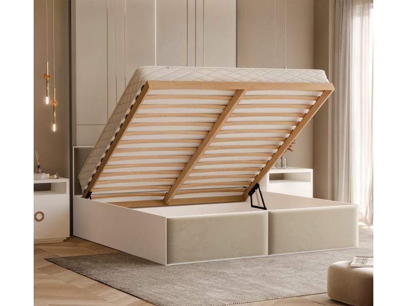  Lit coffre atheris - 140x200 cm - structure de lit sans matelas - tissu velours - gris-vert ATHERIS - Conforama C