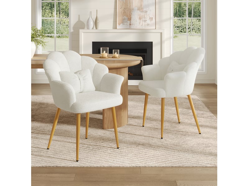 Lot de 2 chaises 64x65,5x85 cm avec dossier en pétales, blanc et pieds dorés - Conforama B