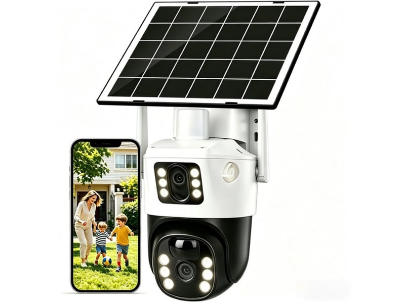  Camera surveillance solaire 2k double objectif ptz 360 wifi 2.4g ip66 projecteur alarme sirene detection humaine 348951_AACCK03626_6_DROPFR - Conforama A