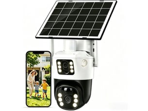Camera surveillance solaire 2k double objectif ptz 360 wifi 2.4g ip66 projecteur alarme sirene detection humaine