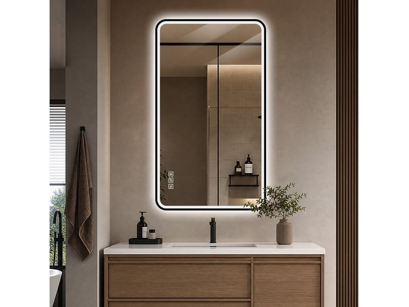  Miroir de salle de bain led 90x70 cm – noir – antibuée, dimmable, 3 couleurs, fonction mémoire, ip44  - Conforama D