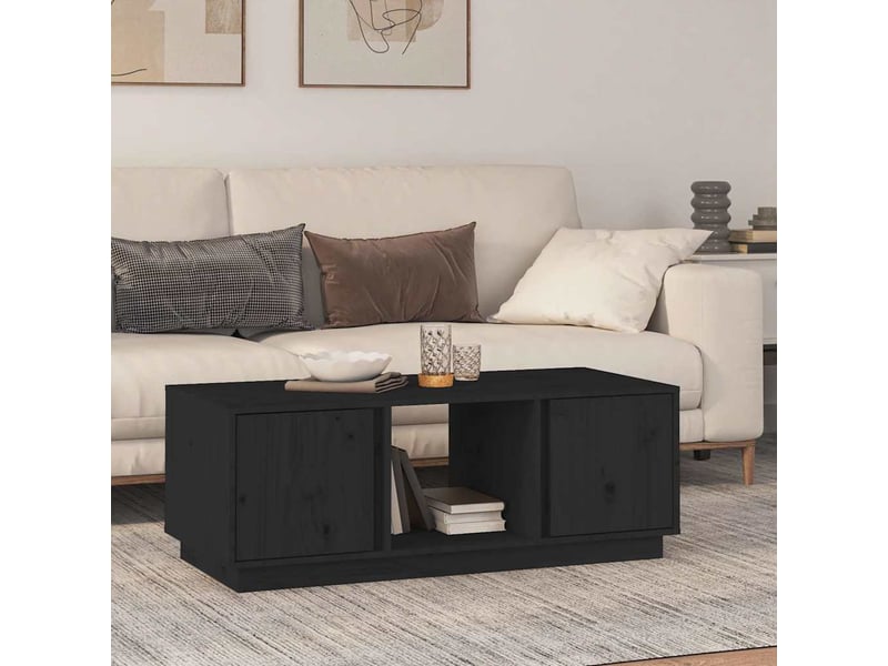  Table basse - table de salon - table à thé noir 110x50x40 cm bois massif de pin  - Conforama B