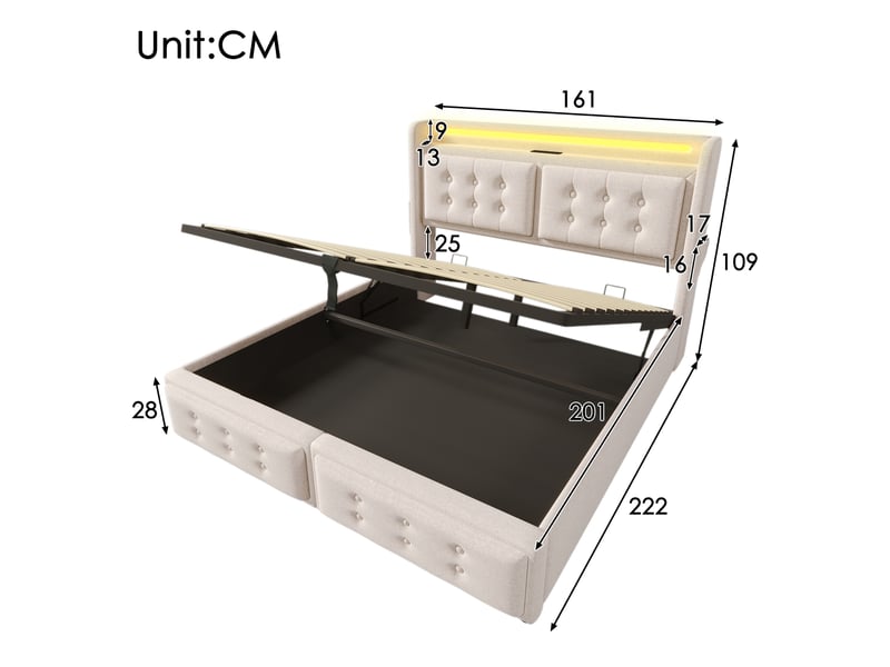  Lit polsteré en coton lin côtelé beige 160x200 cm  - Conforama C