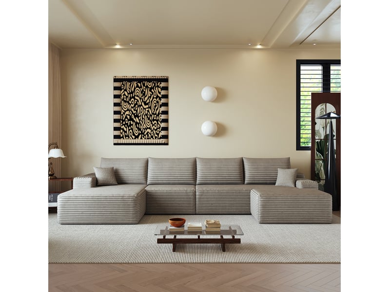  Canapé d’angle modulable 340x175x83 cm assise profonde camel  - Conforama C