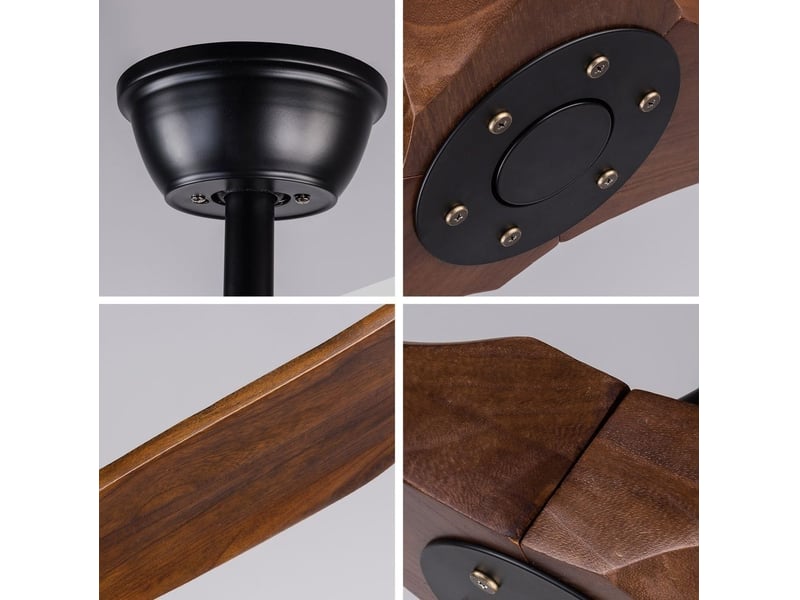  Ventilateur de plafond - avec télécommande et moteur réversible - metal &amp; wood - noir - 183 x 183 x 32 cm - installation au plafond - salon et chambre EU70SHT-1615BK - Conforama B