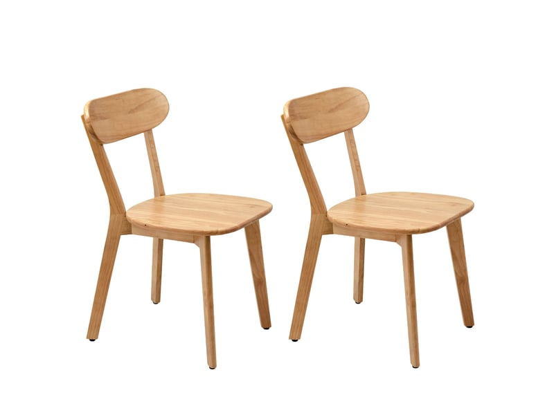  Lot de 2 chaises de salle à manger en bois, style mid-century modern, dossier galbé, pieds réglables, bois clair  - Conforama A