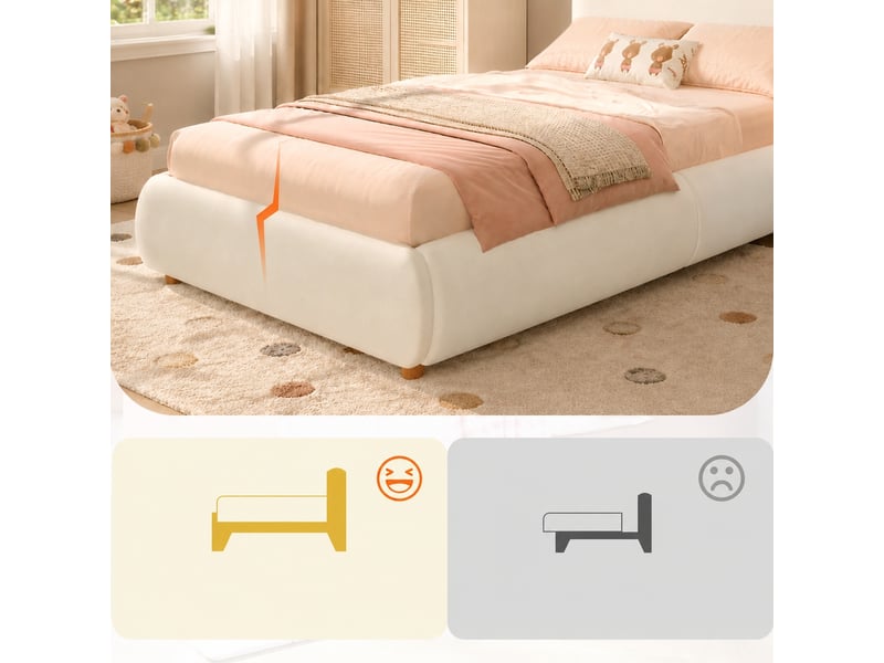  Lit coffre enfant 90 x 200 cm avec sommier relevable hydraulique, velours beige  - Conforama R