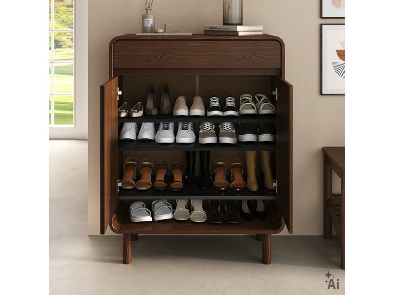  Meuble à chaussures juan 2 portes, 1 tiroir en bois massif - coloris noyer  - Conforama D