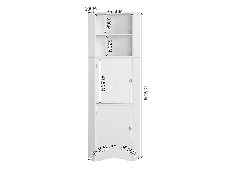  Colonne sdb 36,5x10x155 cm, meuble d'angle avec rangement, étagère réglable et portes, aggloméré, blanc  - Conforama C