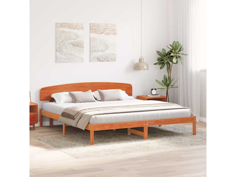  Lit double- lit adulte -  cadre de lit avec tête de lit brun  200 x 200 cm pin massif  - Conforama B