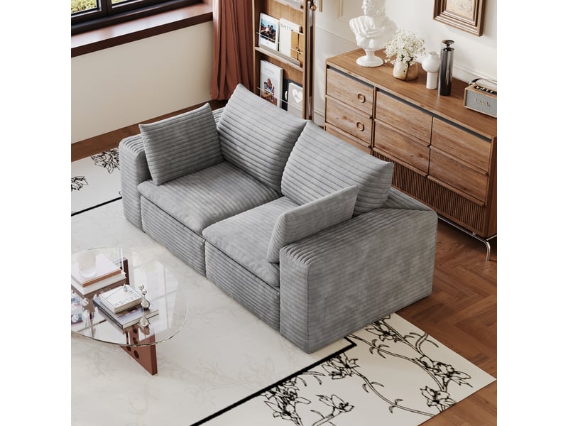 Canapé nuage en velours côtelé gris foncé 180 cm, design modulaire 2 places, sans montage requis - Conforama W