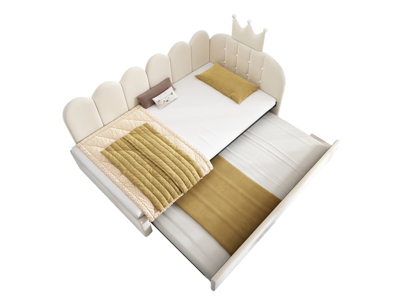 Canapé-lit pour enfant 90 × 200 cm, avec lit coulissant, forme en l, velours, beige  - Conforama A