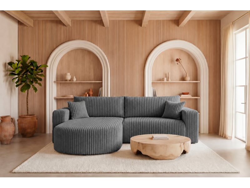  Emma - canapé d'angle convertible gros velours côtelé 4 places gris foncé  - Conforama D