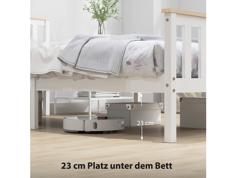  Elvmi cadre de lit simple en bois massif de pin blanc avec lattes, rangement sous le lit et design naturel pour chambre moderne  - Conforama E