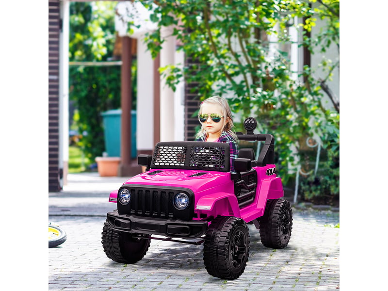  Voiture électrique pour enfants 12v avec télécommande, 2 moteurs, klaxon led, pour enfants de 3 à 6 ans, 100 x 65 x 72 cm, rose  - Conforama C