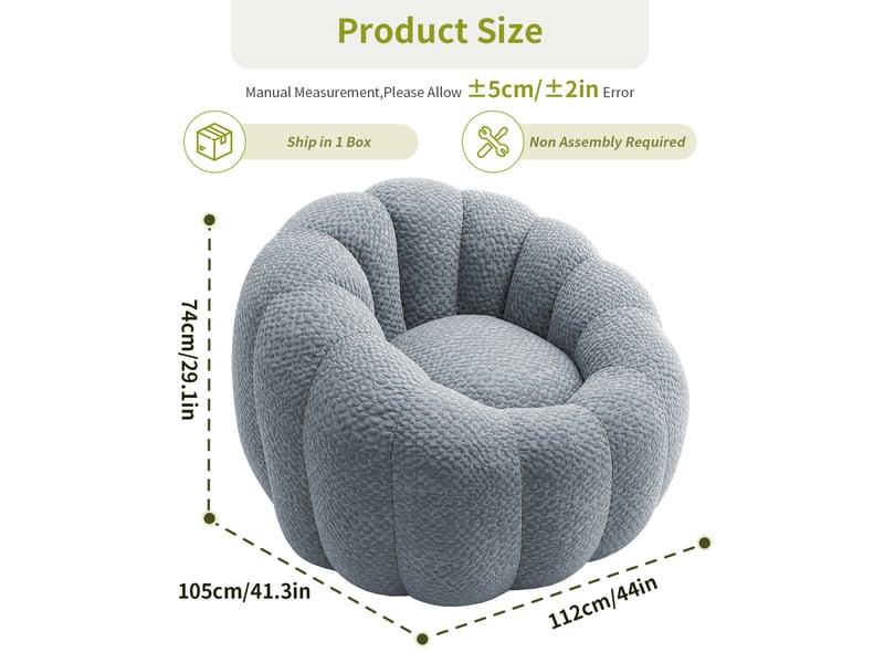  Fauteuil poire tcqpz forme fleur 112 x 105 x 74 cm mousse gris  - Conforama C
