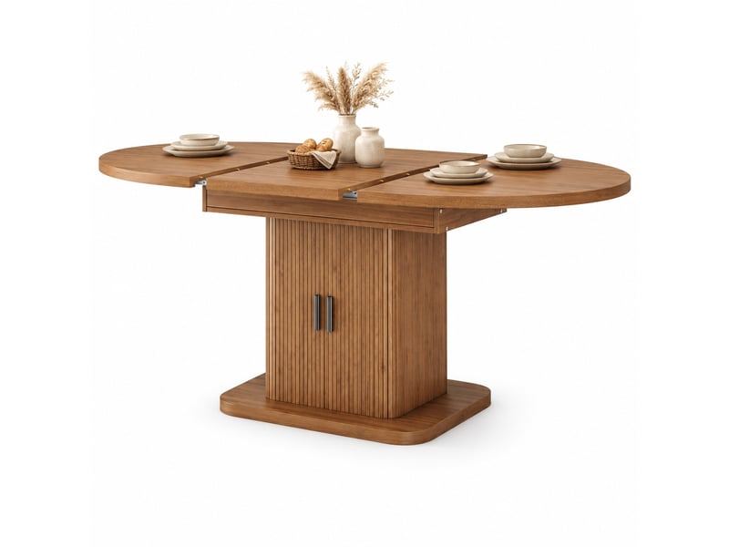  Table à manger ovale extensible 110-149,8 cm avec rangement, mdf noyer  - Conforama A