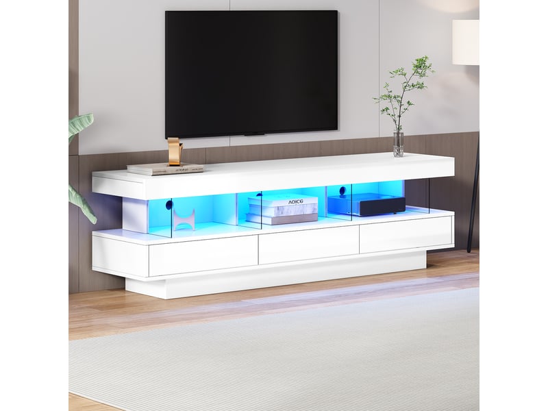  Meuble tv blanc laqué 160 cm avec led bluetooth pour tv 70 pouces  - Conforama D