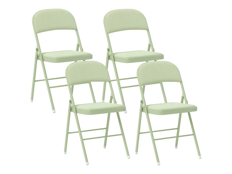  Lot de 4 chaises pliantes et portables intérieur avec assises et dossiers rembourrés en velours, vert, cadre en acier  - Conforama B