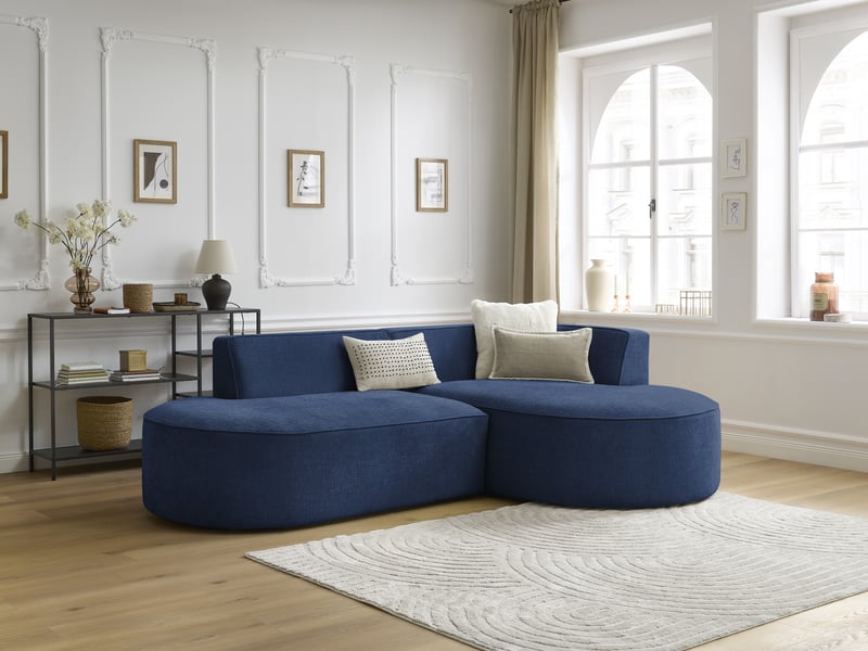  Bobochic canapé d'angle fixe rousseau tissu texturé bleu foncé  angle droit ROUSSEAU - Conforama B