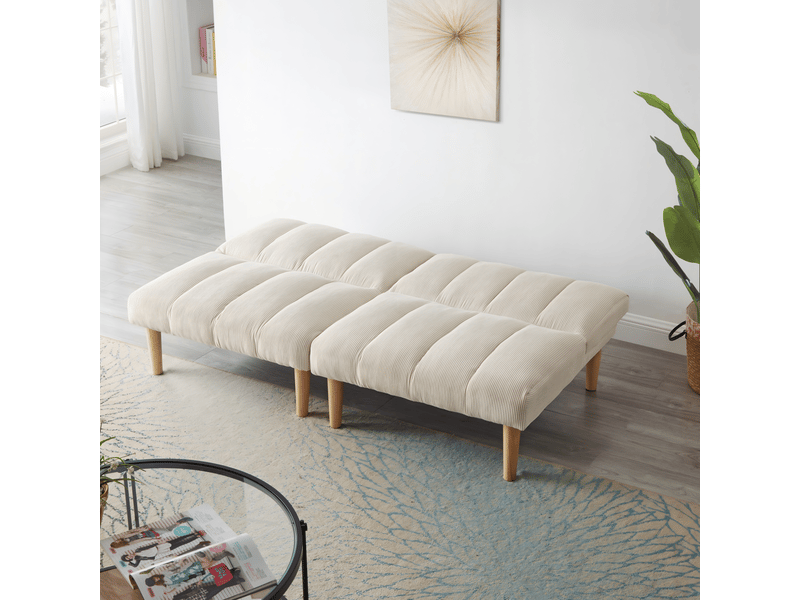  Canapé-lit 2 places 167x82x72 cm avec dossier 3 positions réglables et coussin d'assise épais, velours côtelé beige  - Conforama D