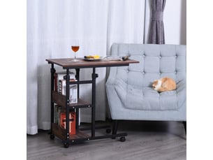 Table d’appoint à roulettes, hauteur réglable 72–82 cm, noir, métal, 80x40 cm, 2 étagères, salon & bureau