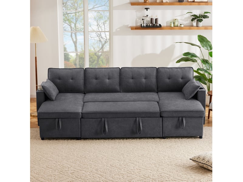 Canapé-lit modenvie 4 places convertible en u 270 x 130 cm gris avec rangement - Conforama E