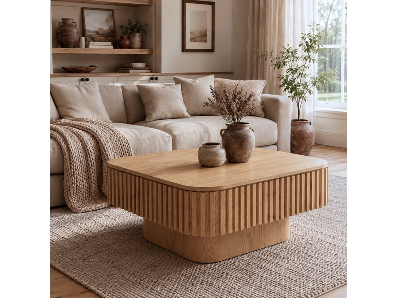  Table basse carrée 75x75x35 cm en mdf coloris bois naturel avec rangement  - Conforama B