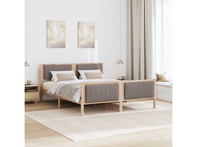  Lit double- lit adulte -  cadre de lit marron et taupe 150 x 200 cm bois massif en pin  - Conforama C