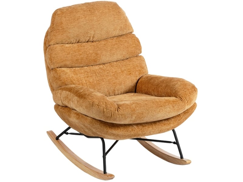  Fauteuil à bascule rembourré avec dossier haut et assise en mousse, structure en acier et bois en polyester jaune 80 × 103 × 91 cm  - Conforama A
