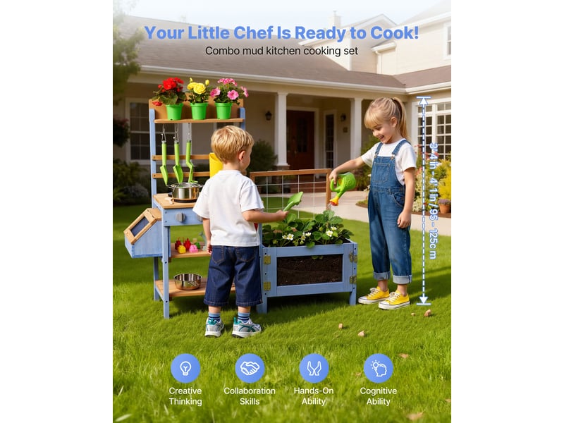  Vevor cuisine à boue patouille extérieur enfant en bois avec boite à observation  - Conforama B