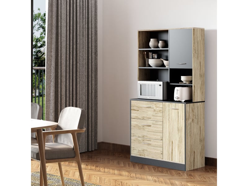  Buffet de cuisine, meuble de cuisine avec un grand espace de rangement, 2 portes, 3 tiroirs, 3 étagères + grand plan de travail, 90 cm l x 39 cm l x  - Conforama D