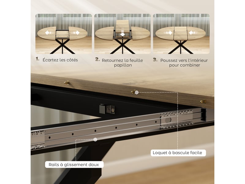  Table à manger extensible ovale pour 4 à 6 personnes, effet bois naturel, table de cuisine avec rallonge 100-135 cm  - Conforama E