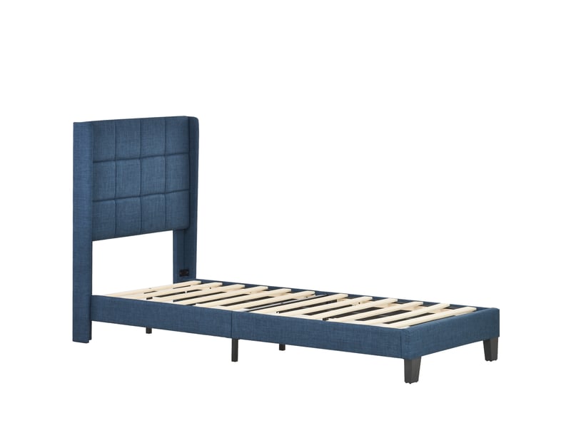  Modenvie lit 1 place capitonné 90x200 cm - tête de lit rembourrée, sommier et matelas inclus - bleu  - Conforama A