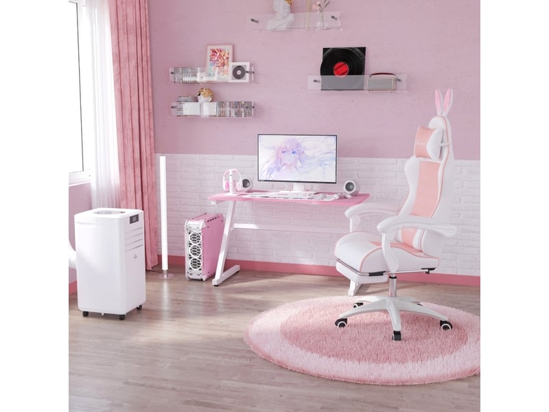  Chaise gaming ergonomique avec repose-pieds, appui-tête et soutien lombaire réglable en hauteur rose  - Conforama C