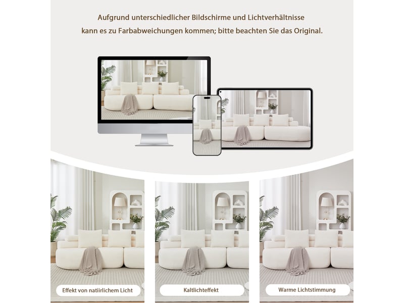  Canapé modulable, canapé de salon, en chenille, crème, forme incurvée, mobilier pour espace de vie, pour salon et séjour  - Conforama E