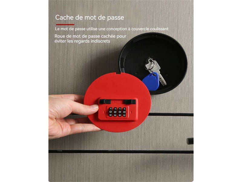 Boite a cles ronde a combinaison mecanique 4 chiffres 120 mm rouge vif et finitions noires 400289_AACLV30592_6_DROPFR - Conforama D